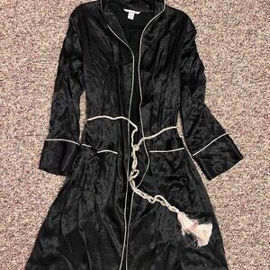 Victoria’s Secret Black Satin Polka Dot Robe w/ Tassel Tie